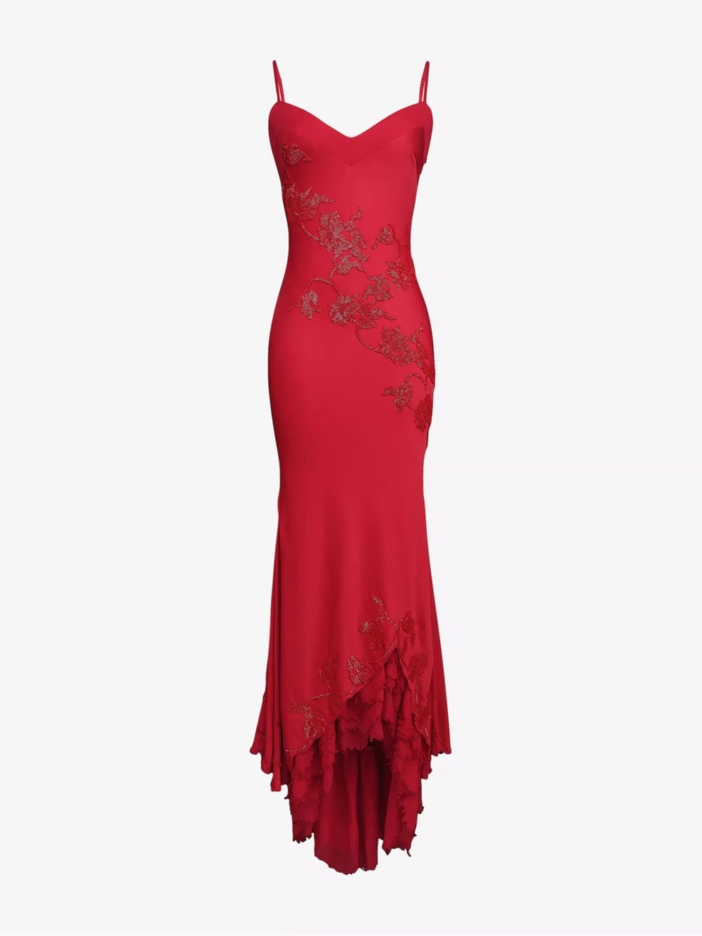 House of CB Anastelle Hand-Beaded RED Satin Maxi Dress